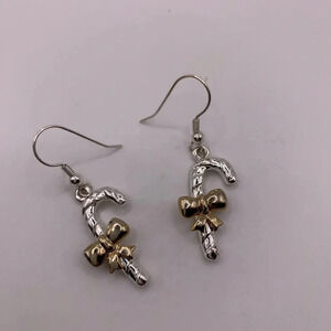 Christmas candy cane silver and gold  tone earrings